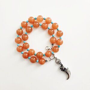 ORANGE AGATE NECKLACE W/ 925 SILVER TIGER CLAW PENDANT
